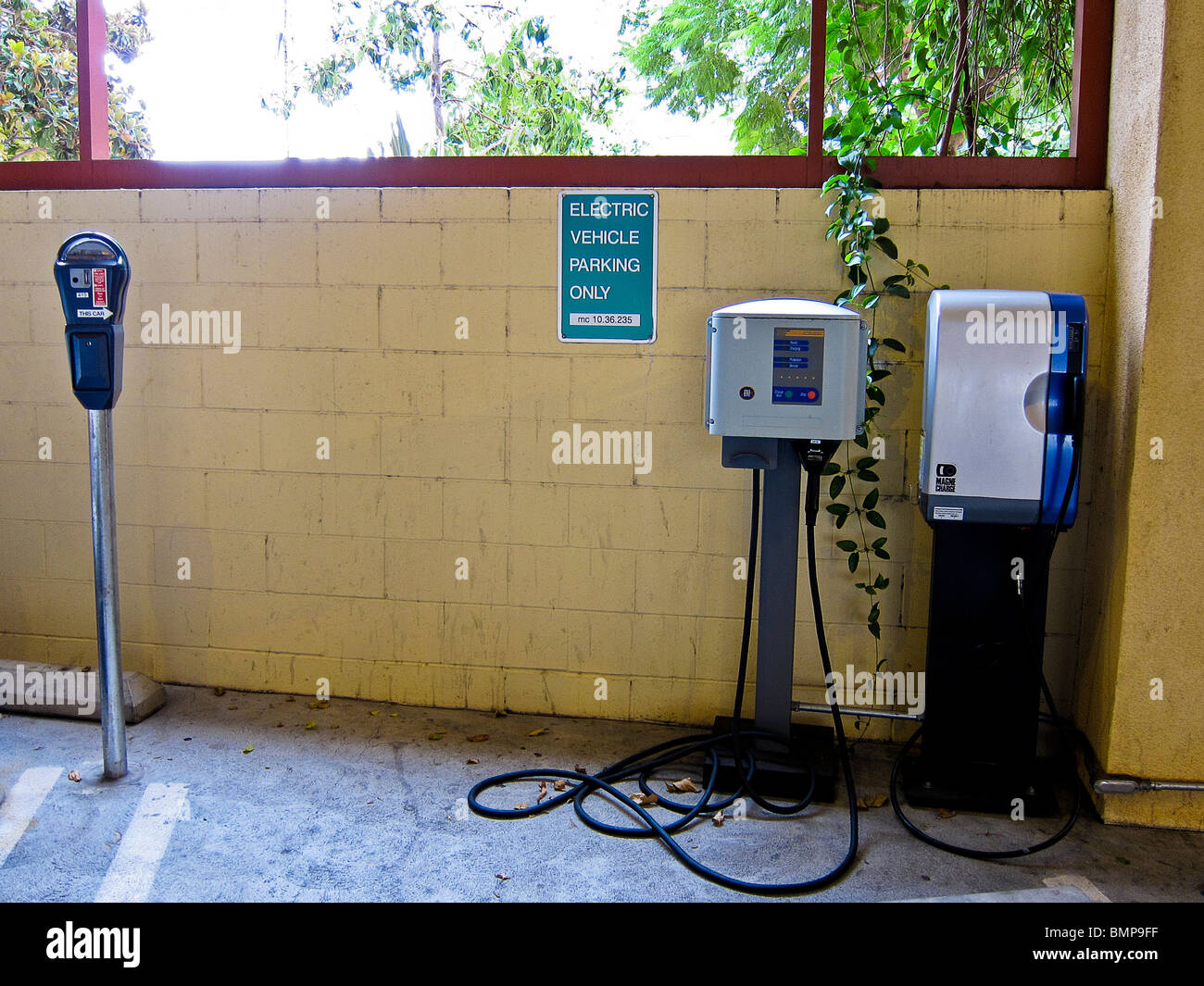 Charging station sign and equipment for electric vehicles, municipal