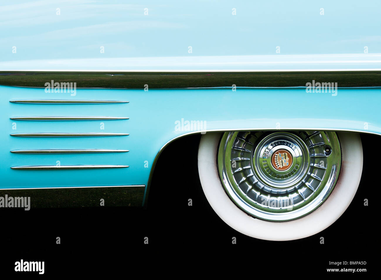 1958 Cadillac rear wheel arch abstract. Classic American car Stock Photo