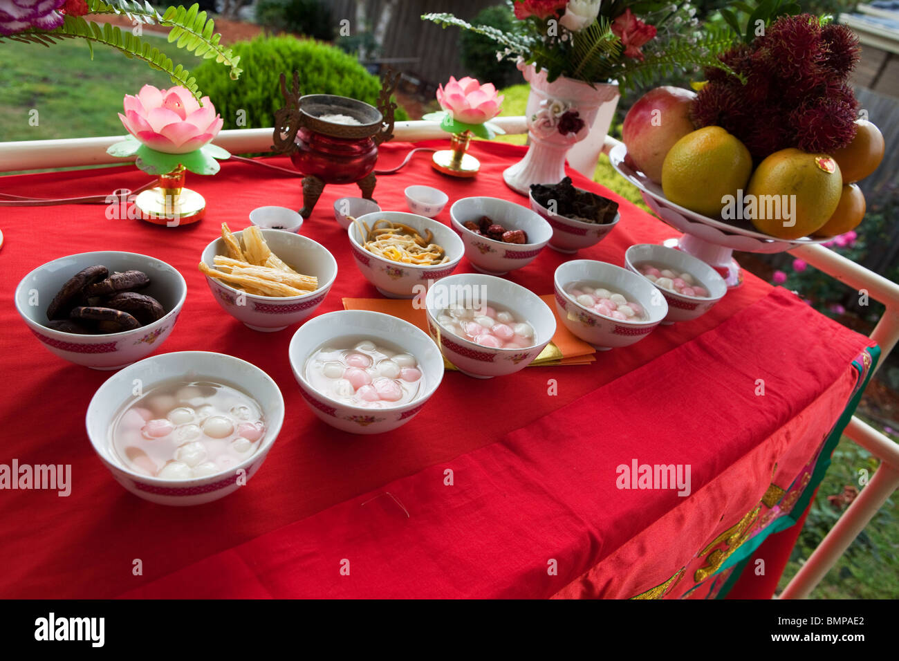 Traditional dishes served at Chinese wedding ceremony Stock Photo