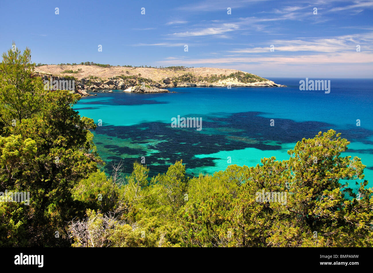 Coastal view, Cala Xarraca, Ibiza, Balearic Islands, Spain Stock Photo