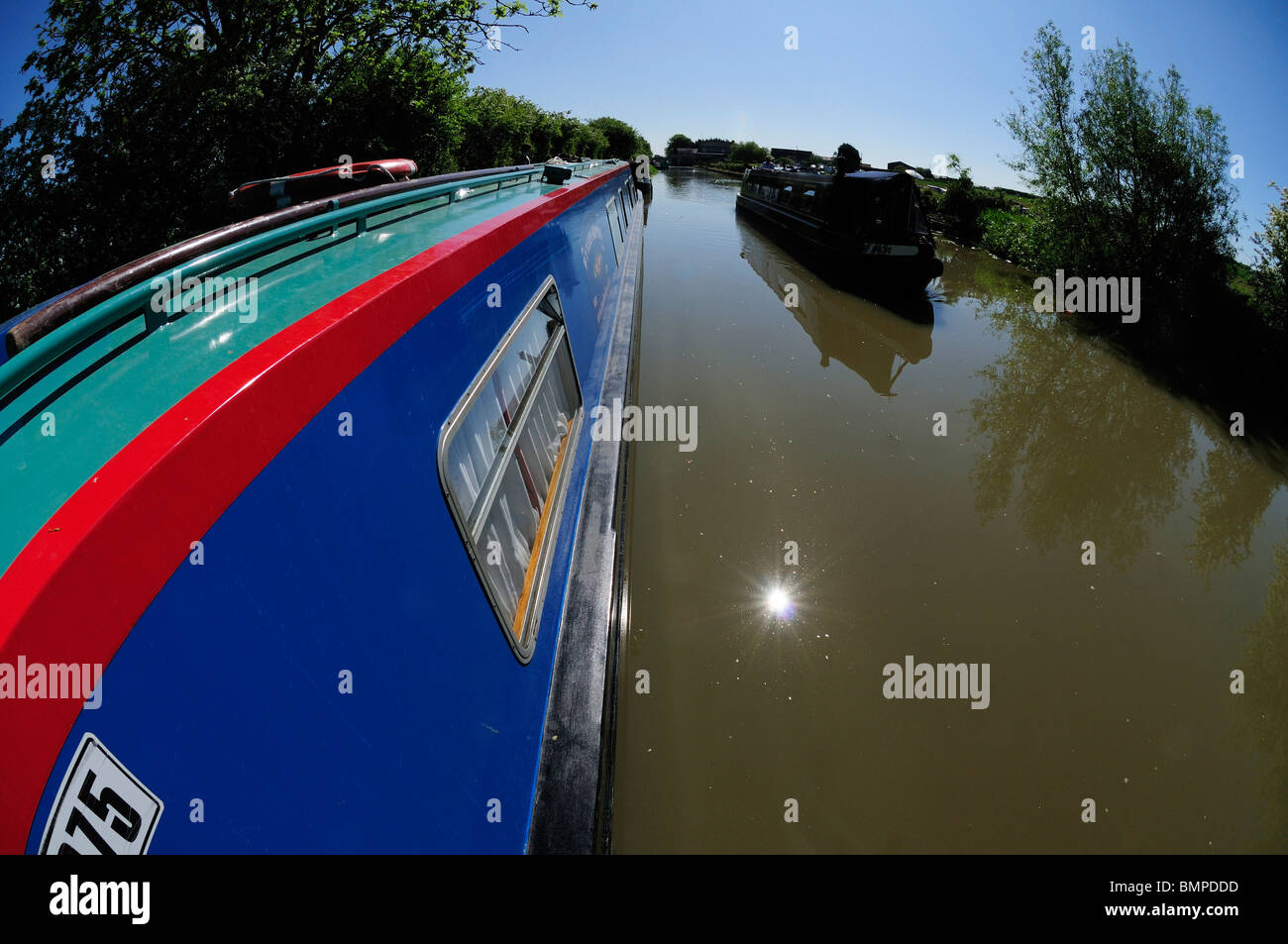 Side of Narrow Boat, Grand Union Canal, UK Stock Photo