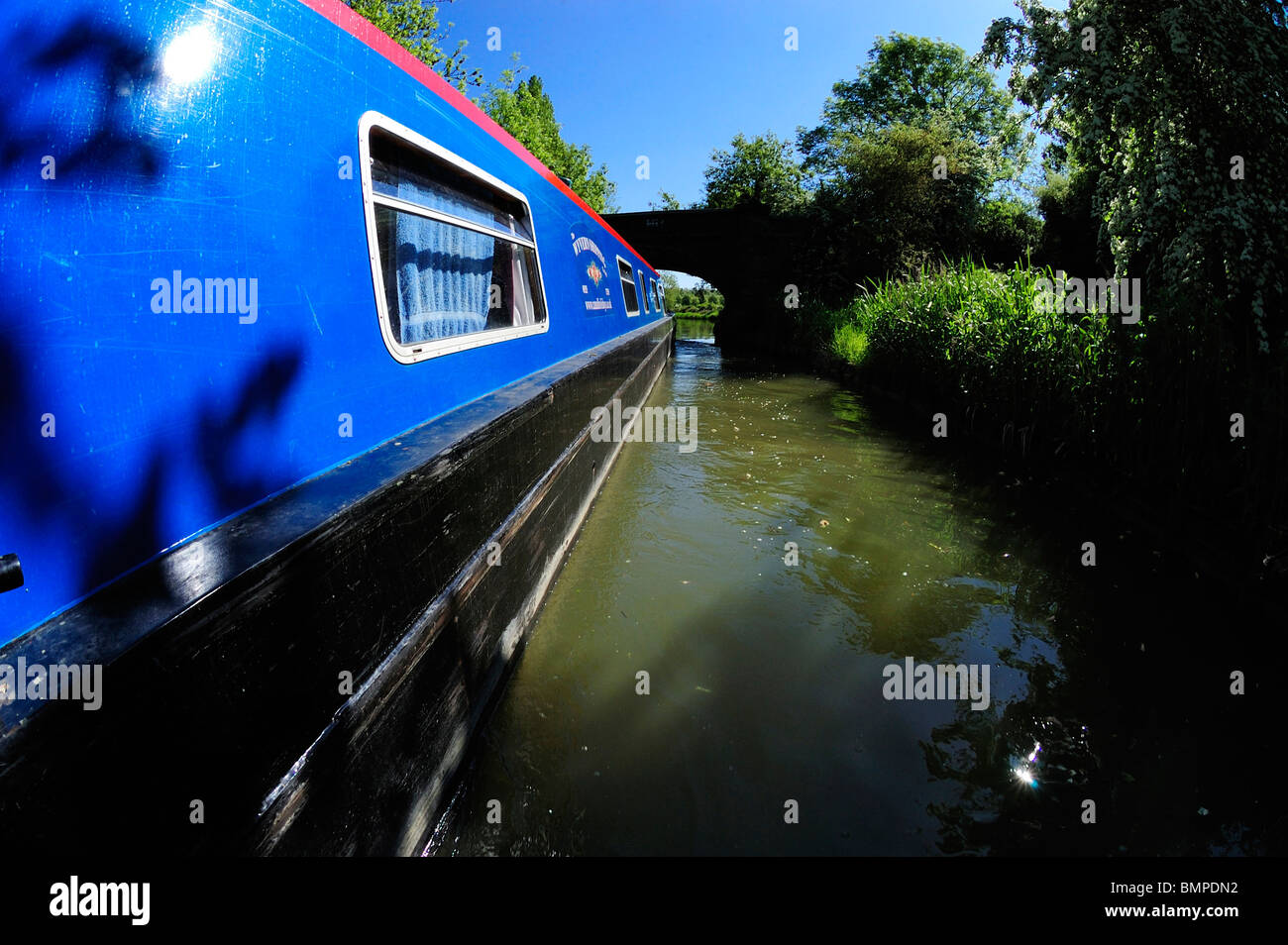 Side of Narrow Boat, Grand Union Canal, UK Stock Photo