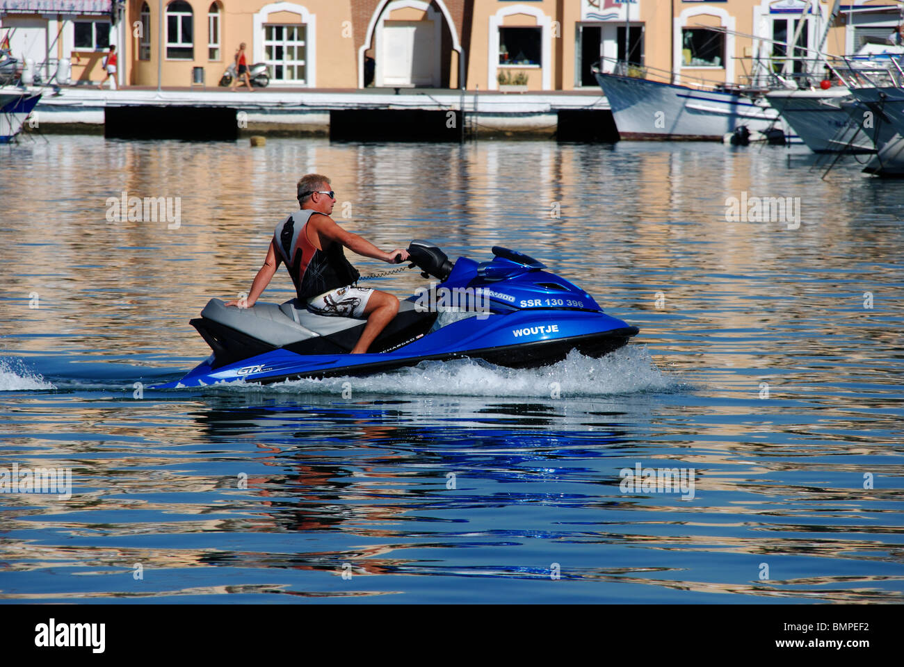 Jet Skier In The Harbour Fuengirola Costa Del Sol Malaga Province Andalucia Spain Western Europe BMPEF2 