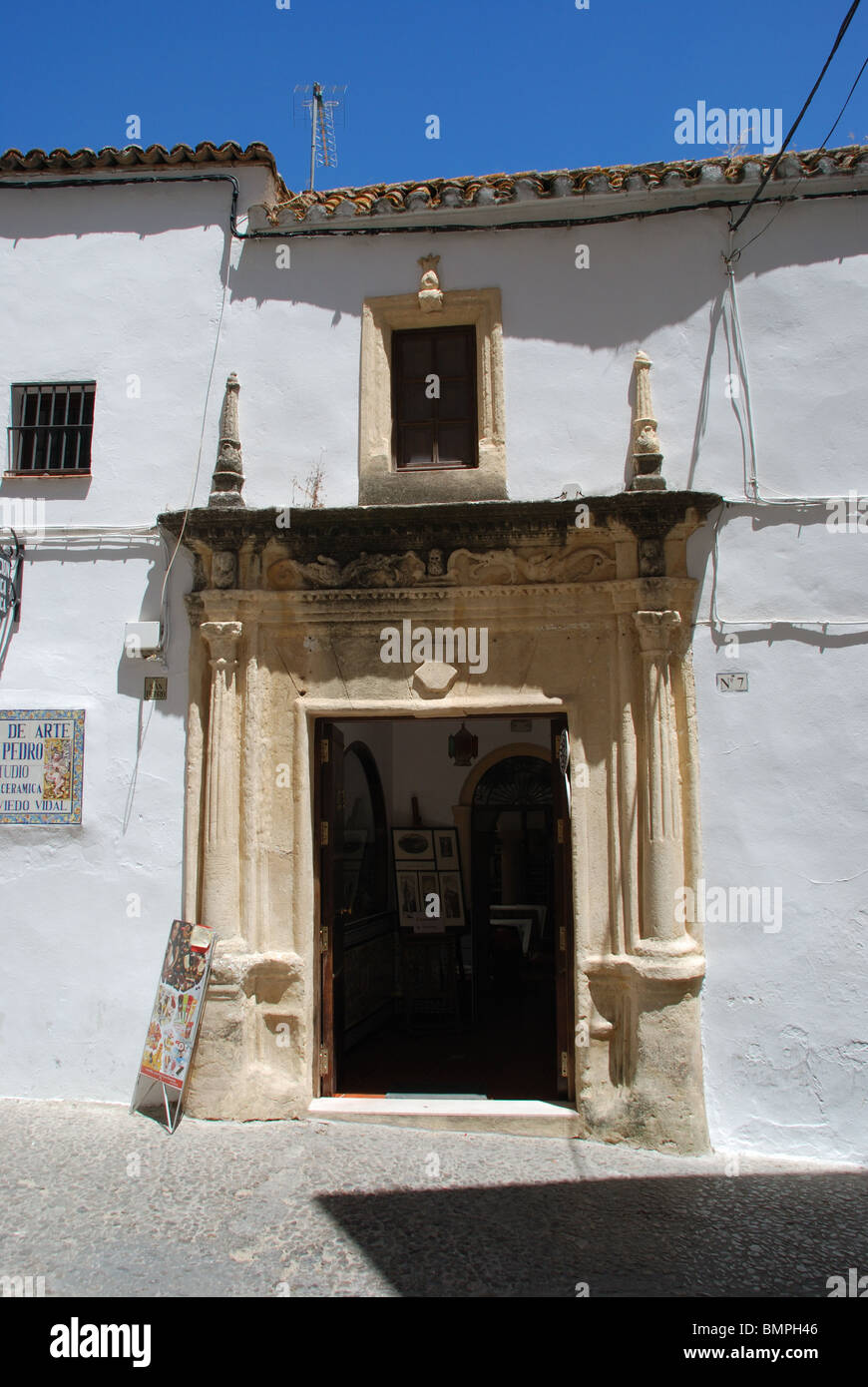 Art gallery in an old mansion house, Arcos de la Frontera, Cadiz Province, Andalucia, Spain, Western Europe. Stock Photo