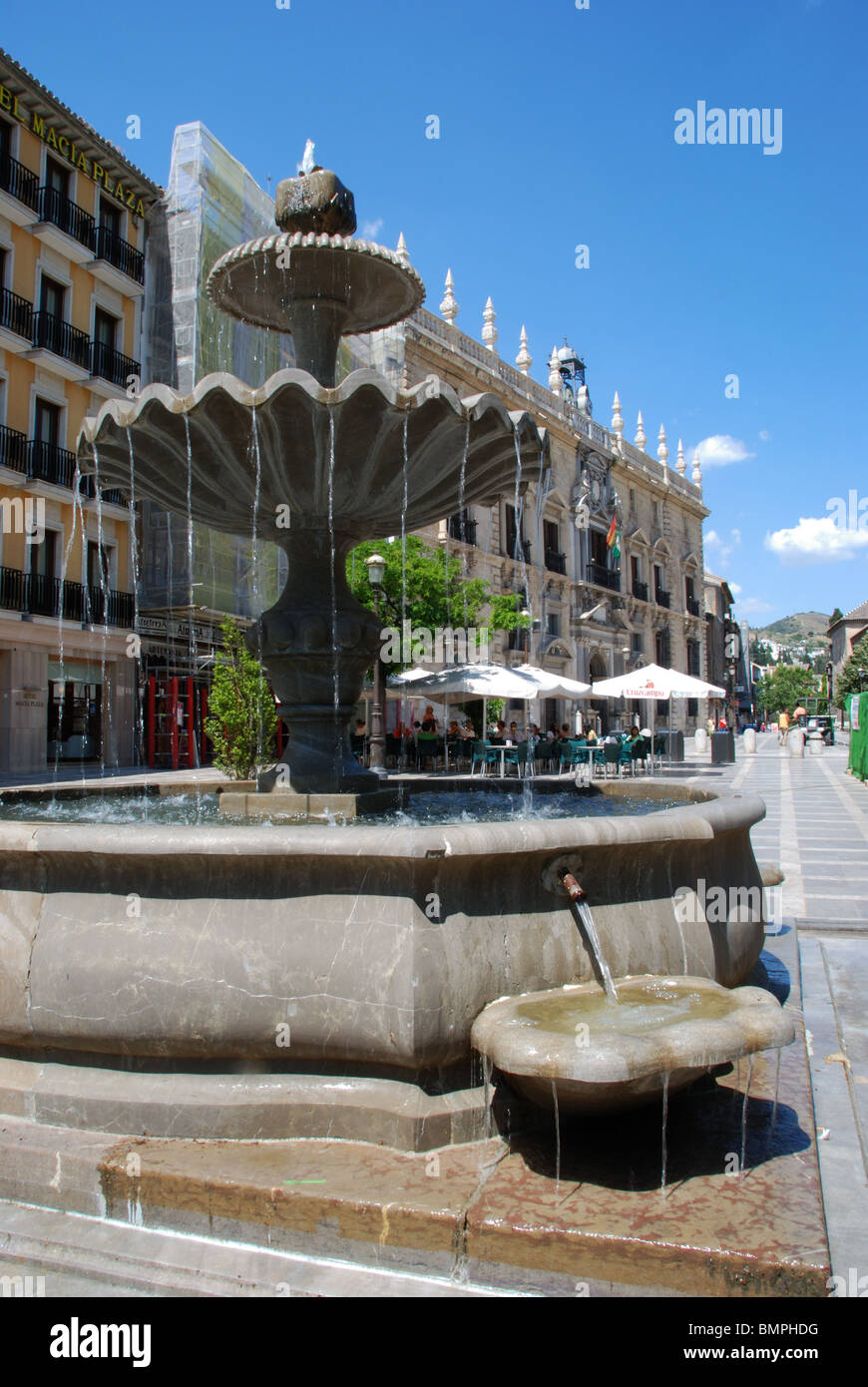 Fountain in the Plaza Nueva, Granada, Granada Province, Andalucia, Spain, Western Europe. Stock Photo