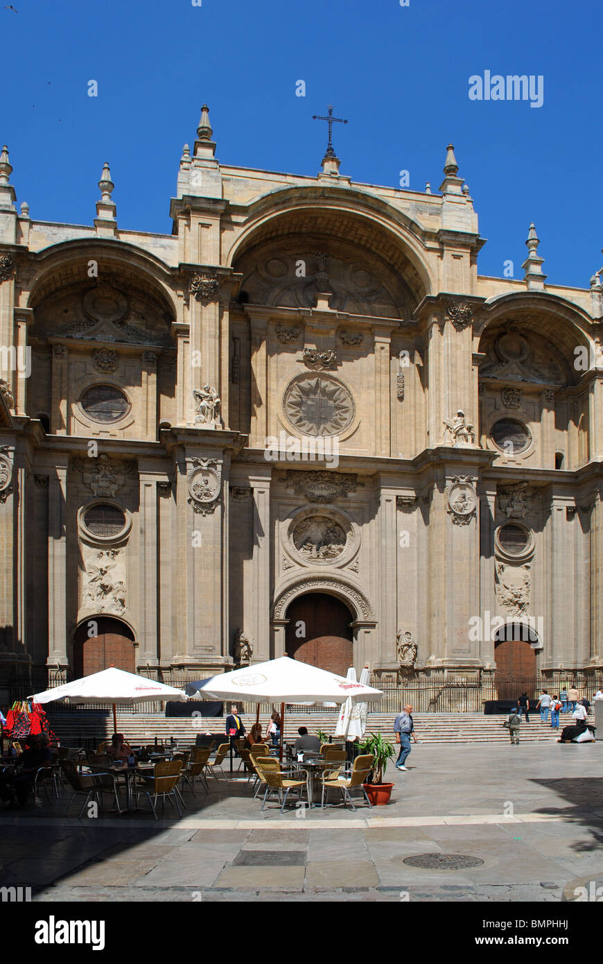 Cathedral of Santa Maria de la Encarnacion with a pavement cafe in the ...