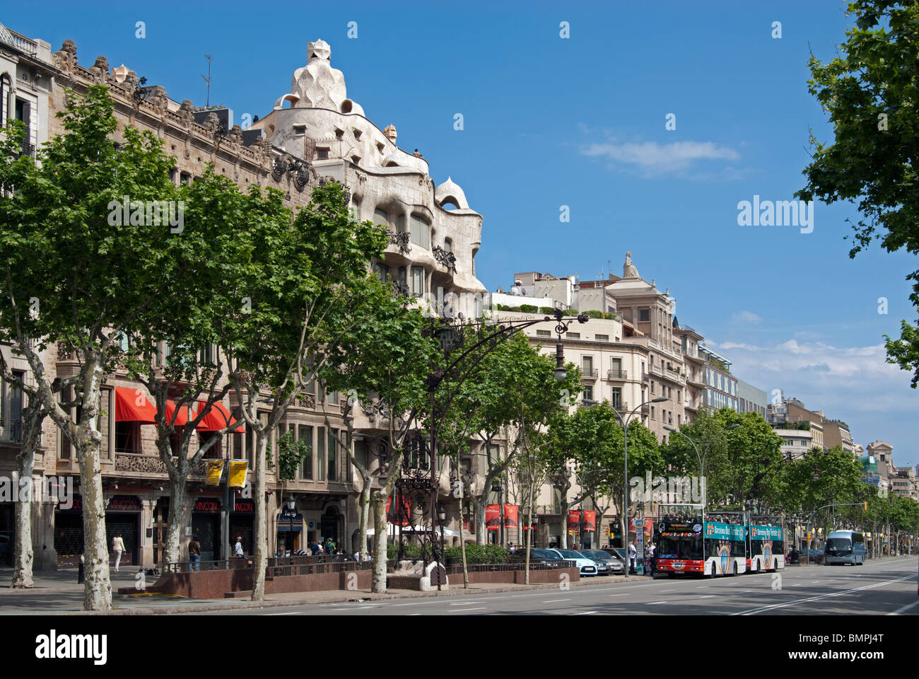 Passeig de Gracia including Casa Mila, Barcelona Stock Photo