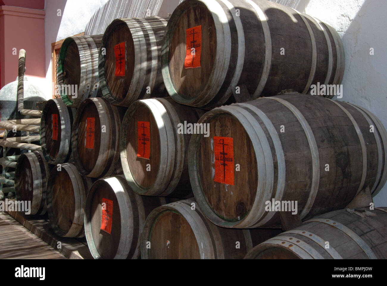 Wine barrels in the Museo del vino de Ronda (museum), Ronda, Malaga Province, Andalucia, Spain, Western Europe. Stock Photo