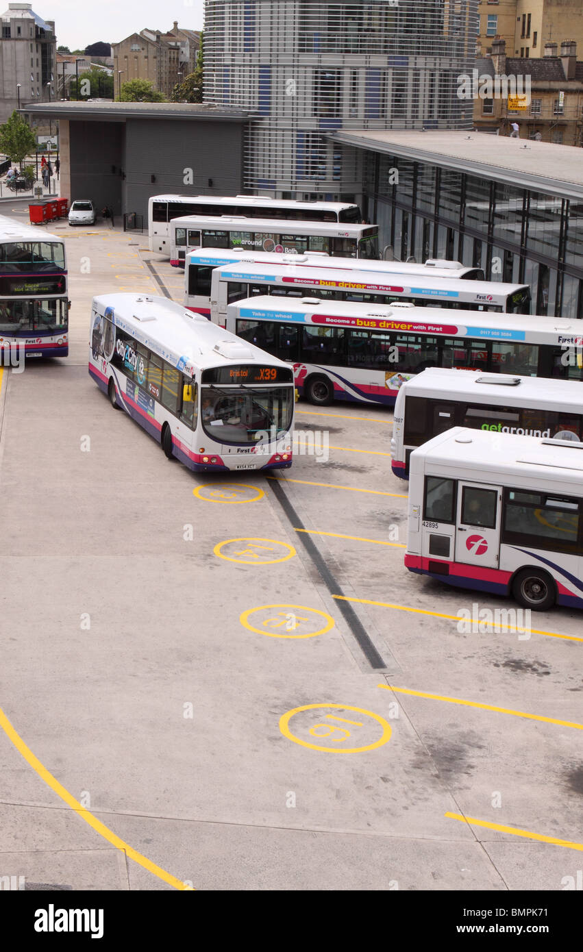 Bath new modern city bus station with First Group operated buses Stock