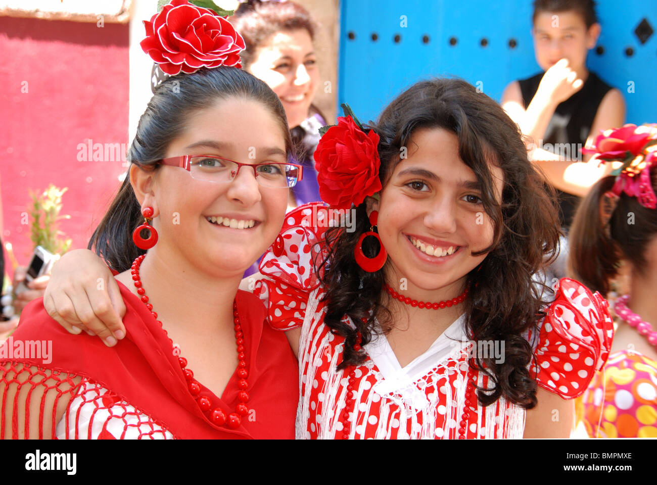 Girls in traditional dress, Romeria San Bernabe, Religious Festival, Marbella, Costa del Sol