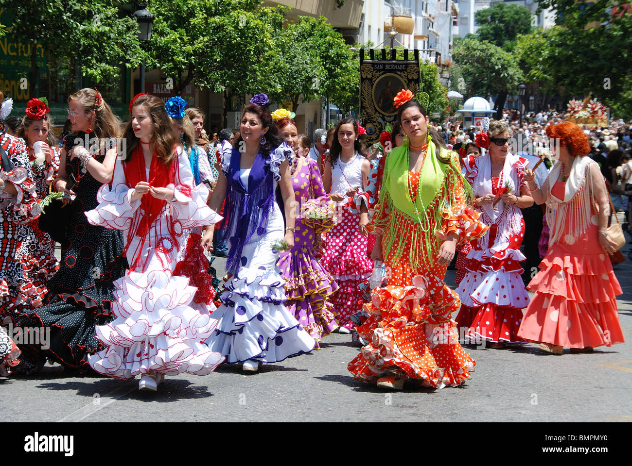 Women in traditional dress, Romeria San Bernabe, Marbella, Costa del