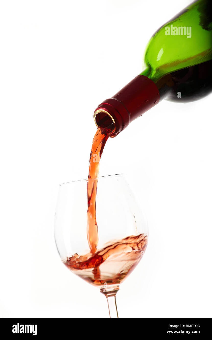 Red wine filling a glass, drink Stock Photo