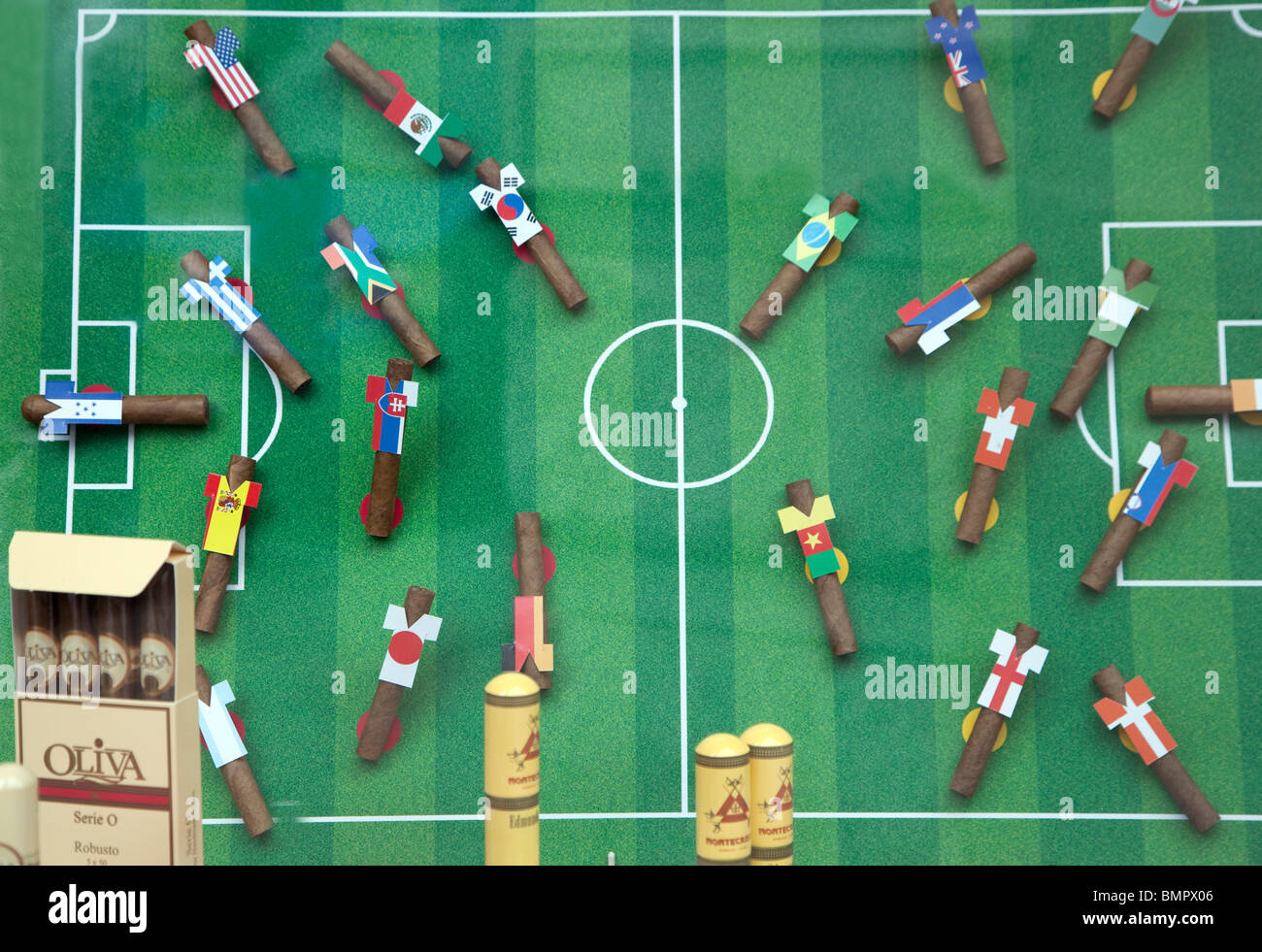 World Cup football window display in London cigar shop Stock Photo Alamy