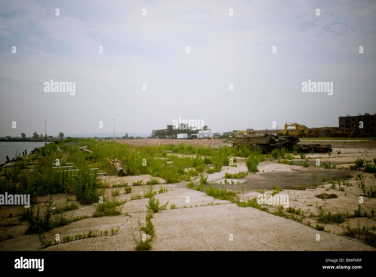 A vacant undeveloped lot in the Red Hook neighborhood of Brooklyn in