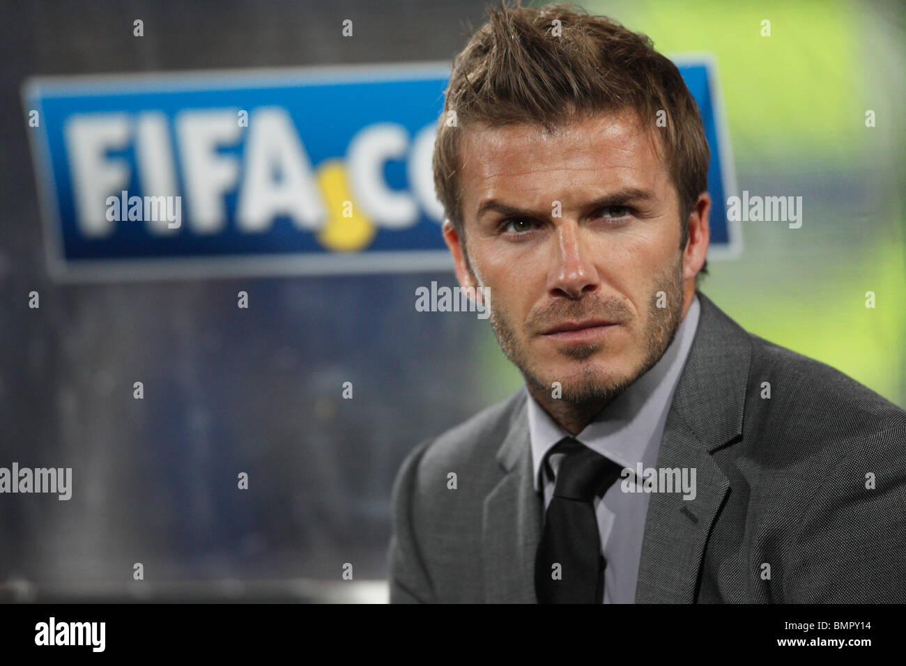 David Beckham of England on the team bench prior to the start of a 2010 FIFA World Cup football match against the United States. Stock Photo