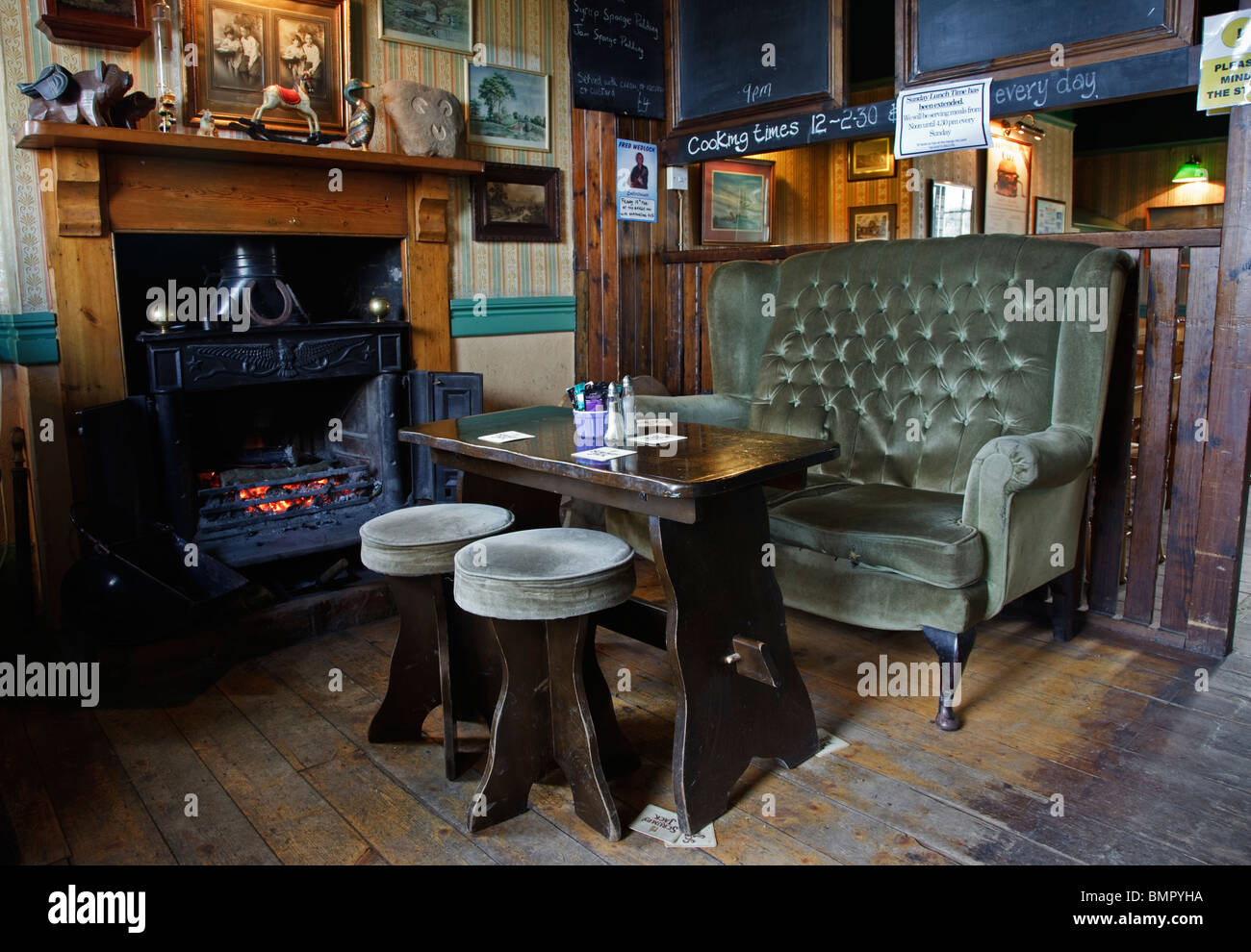 Interior of The Barge Inn - a traditional British pub in Honeystreet near Pewsey in Wiltshire famous for crop circles Stock Photo