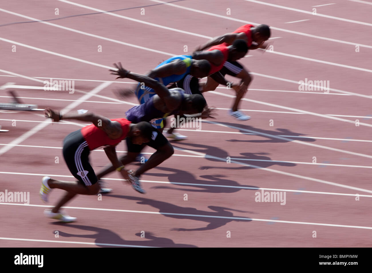 Men's 100 meter start at 2010 NY Grand Prix Diamond League Stock Photo