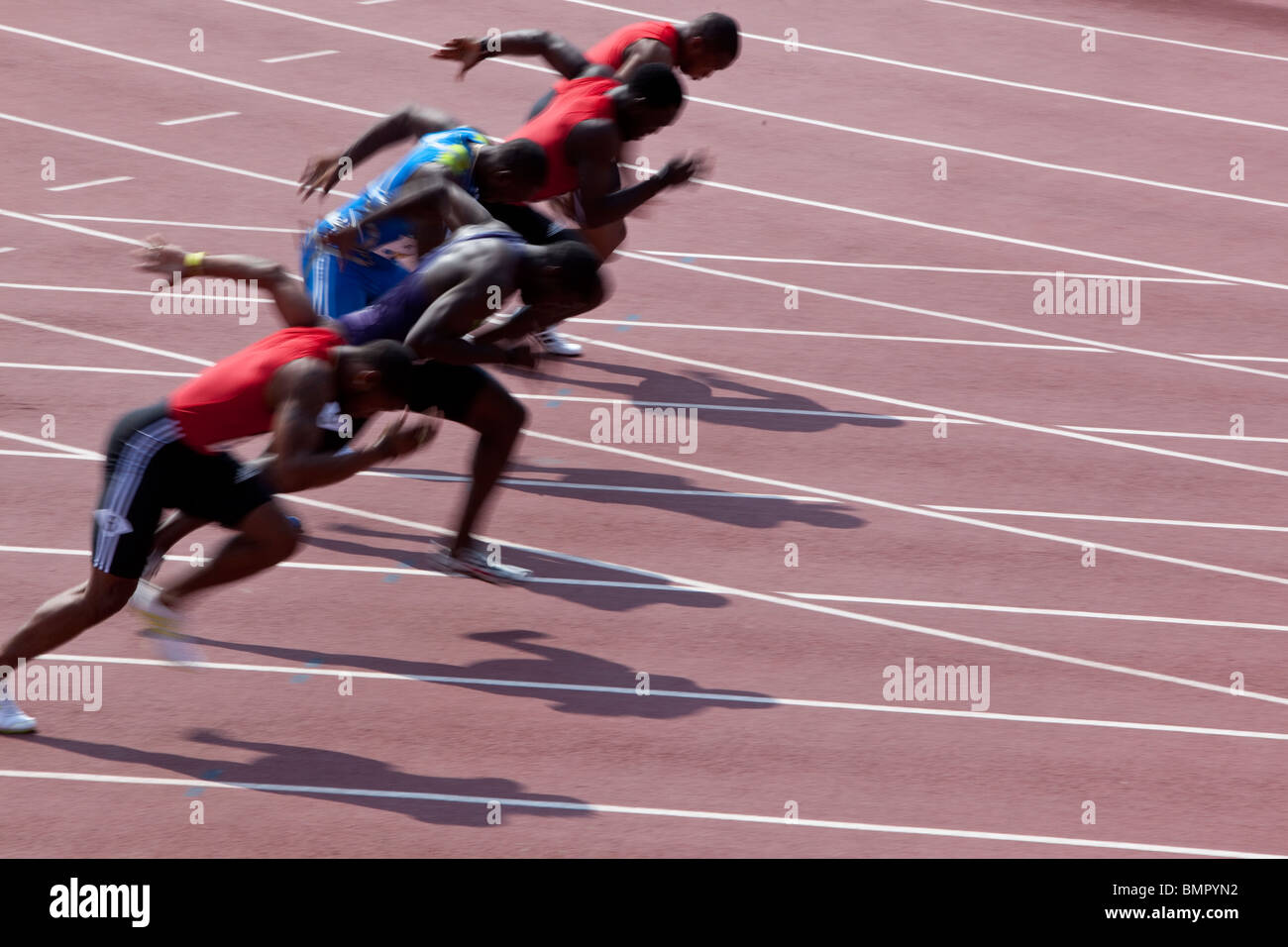 Men's 100 meter start at 2010 NY Grand Prix Diamond League Stock Photo