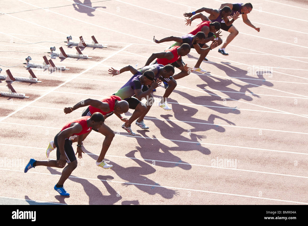 Men's 100 meter start at 2010 NY Grand Prix Diamond League Stock Photo