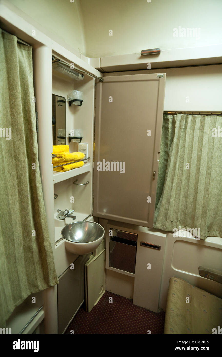 washing facilities in a sleeper carriage, the overnight train from
