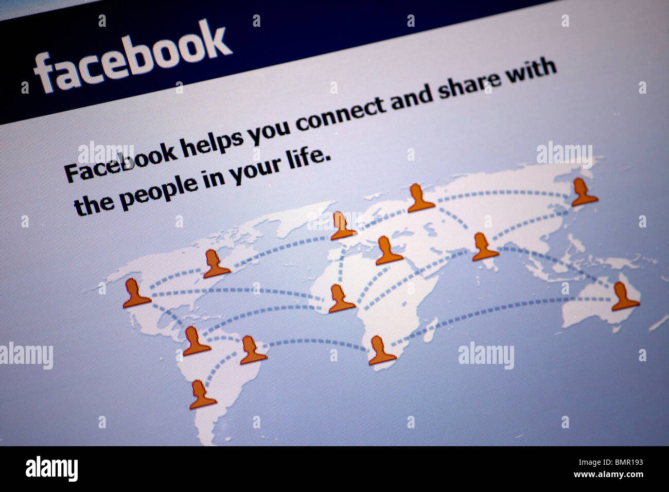 A photograph showing the home page of the internet website facebook; a popular social networking site on the world wide web. Stock Photo