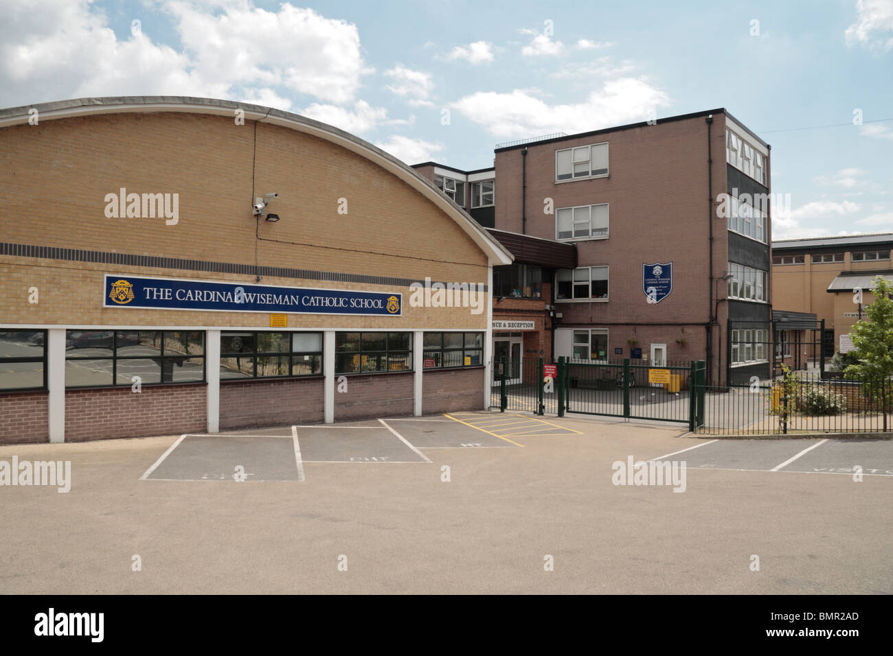 The main entrance to Cardinal Wiseman Catholic School in Greenford, Middlesex, UK. Stock Photo