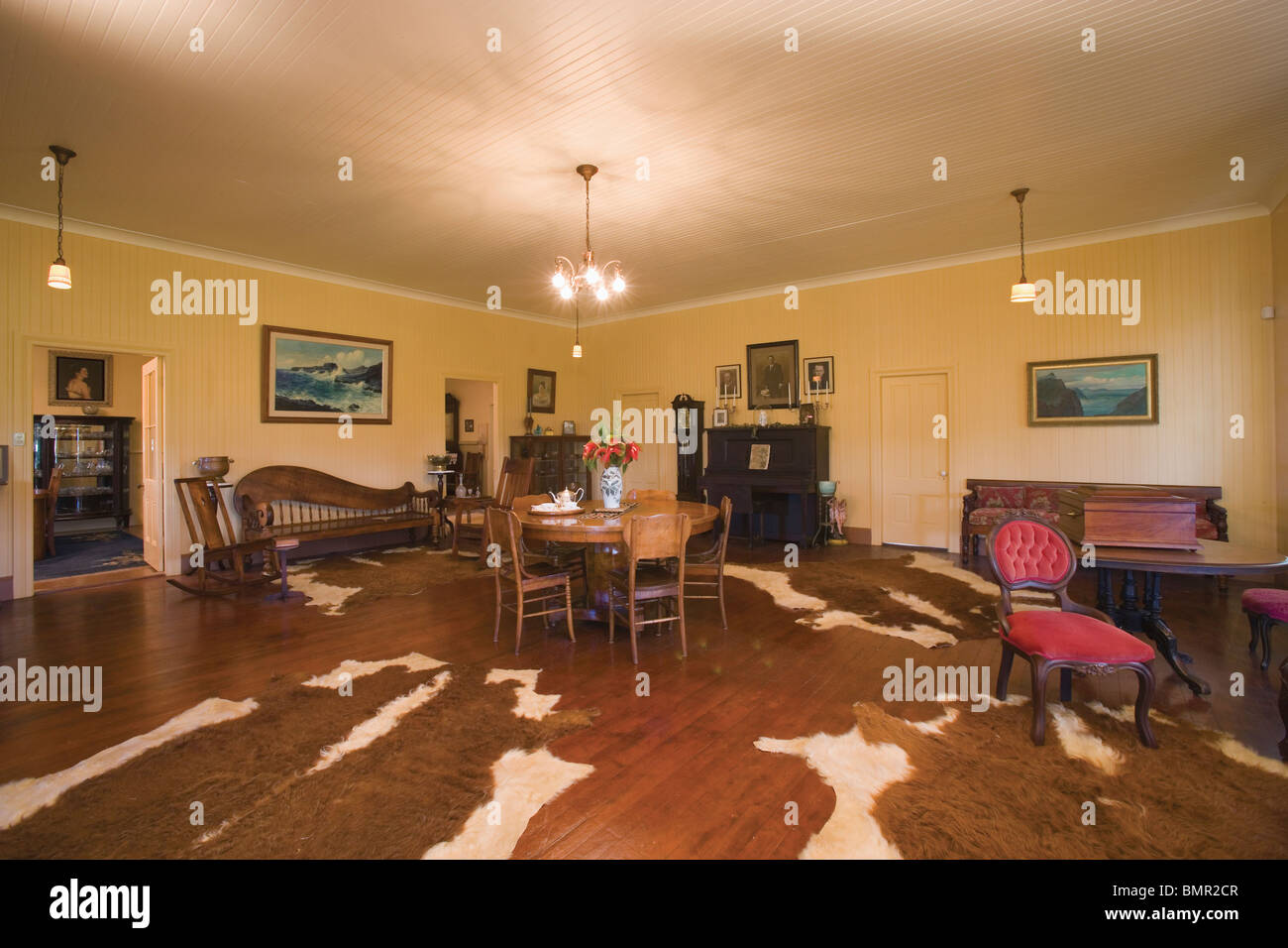 Living room of Anna Ranch in Kamuela,Hawaii and on the National Registry of Historic Homes Stock