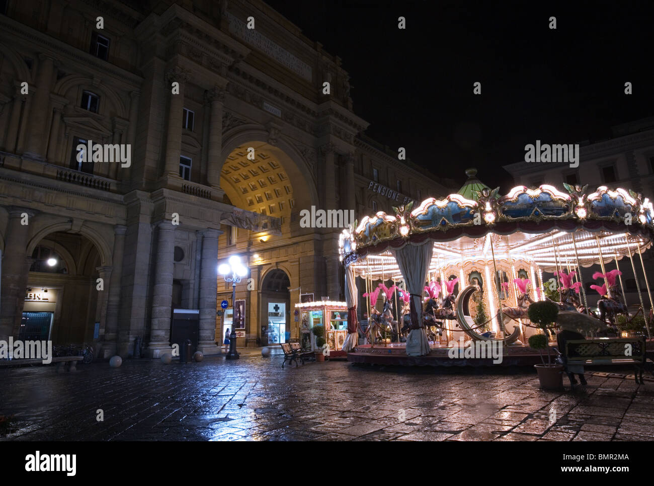 Carrousel in a Piazza, Florence, Italy Stock Photo
