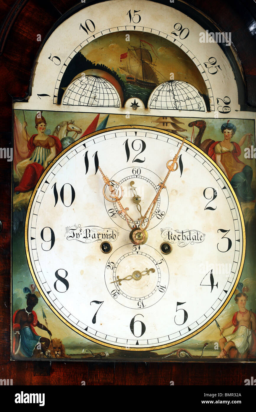 Antique Grandfather Clock Face showing Dial by John Barnish Rochdale Stock Photo