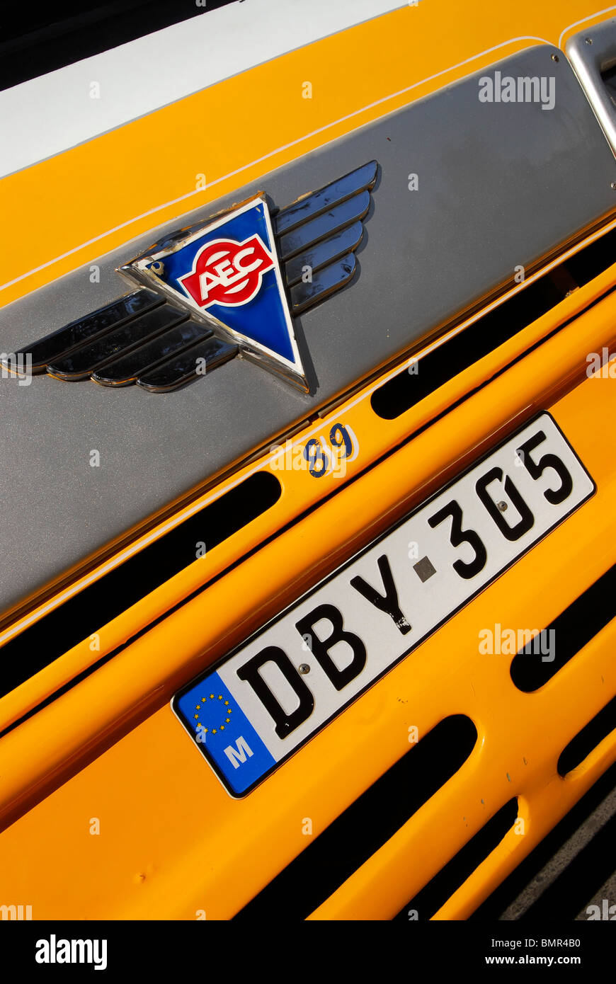 Public transport bus and licence plate in Valletta, Malta. Stock Photo