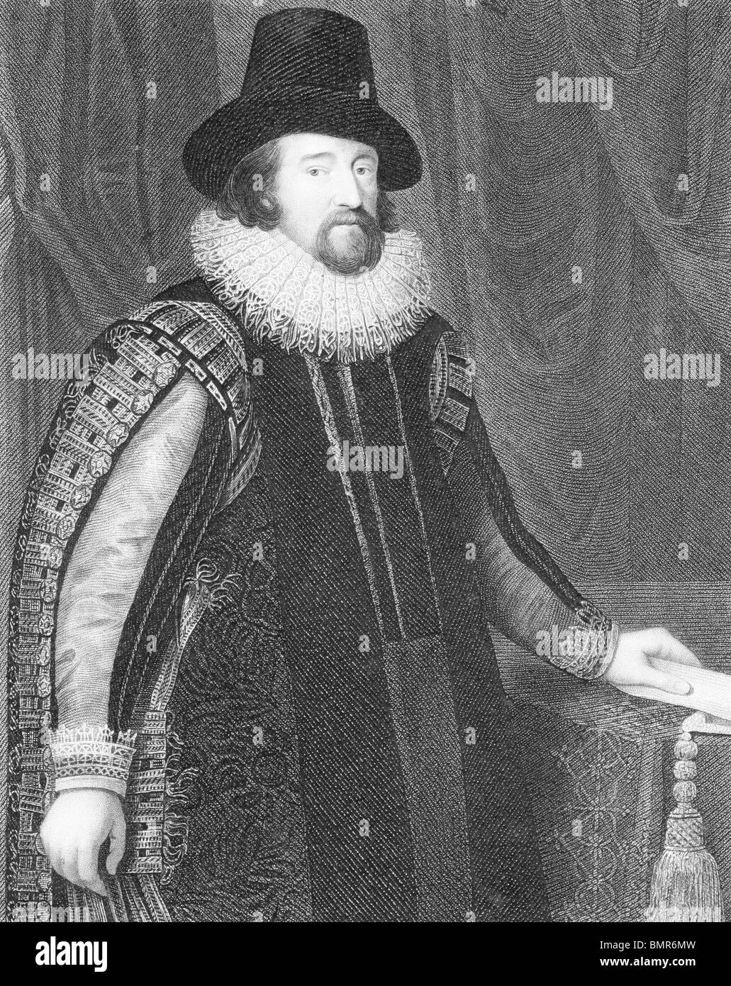 Francis Bacon (1561-1626) on engraving from the 1800s. English philosopher, statesman, lawyer, jurist, author and scientist. Stock Photo