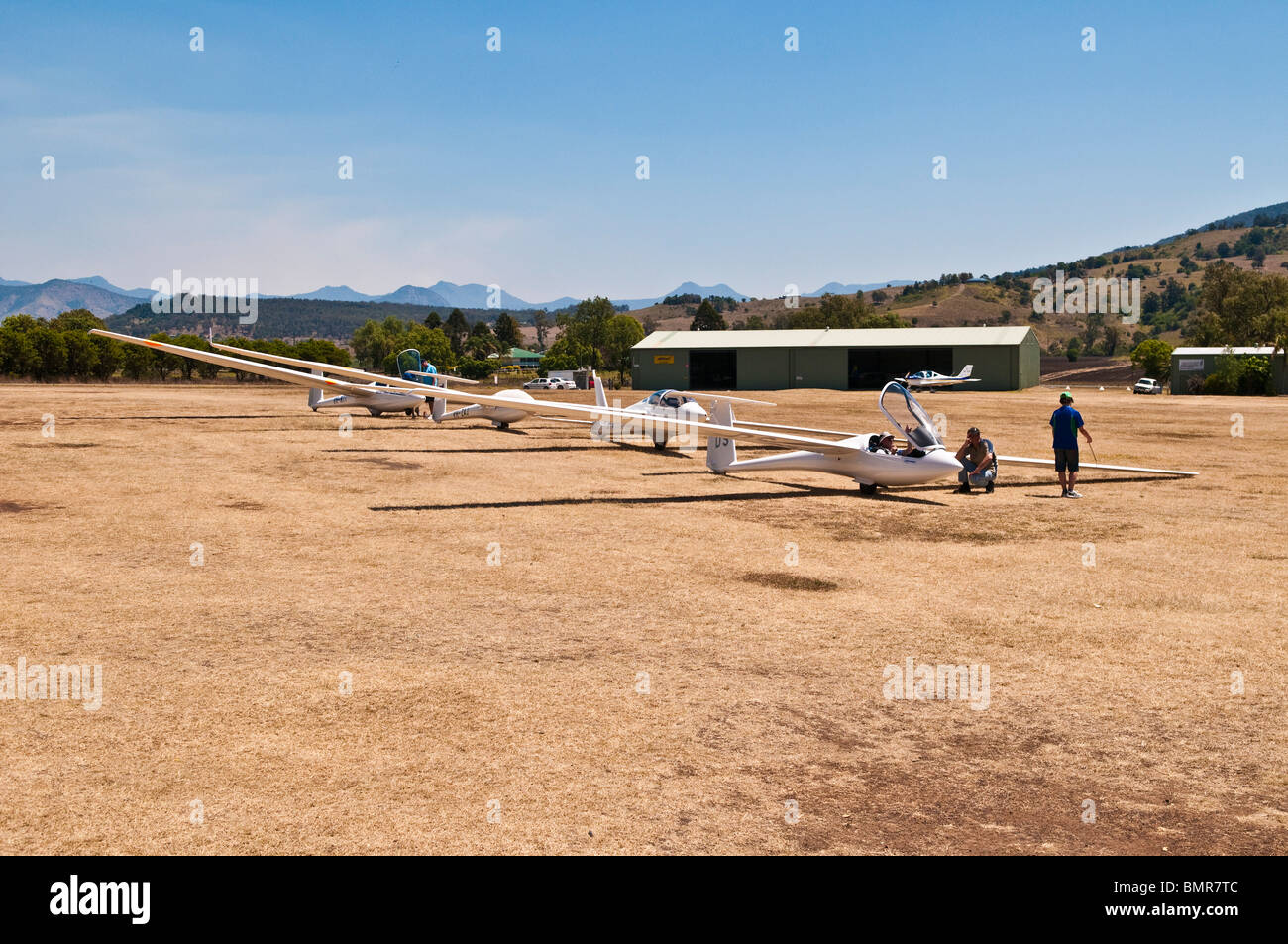 Gliders on ground awaiting takeoff, Boonah, Queensland, Australia Stock