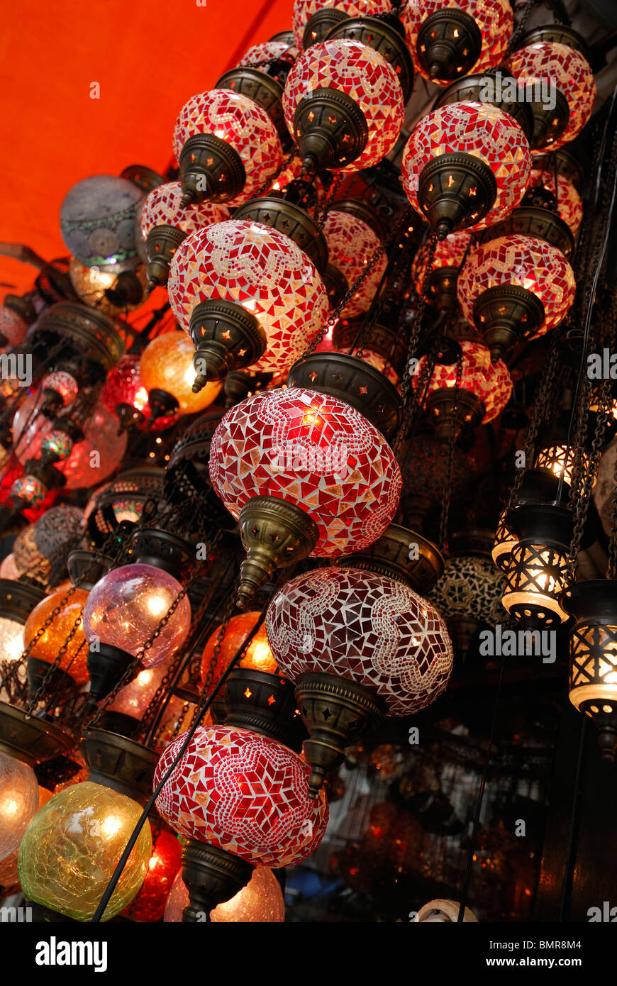 Istanbul. Turkey. Shop selling glass lamps, Grand Bazaar. Stock Photo