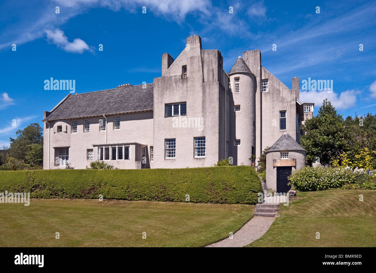 The Hill House in Helensburgh Scotland designed by Scottish architect Charles Rennie Mackintosh and restored by NTS Stock Photo