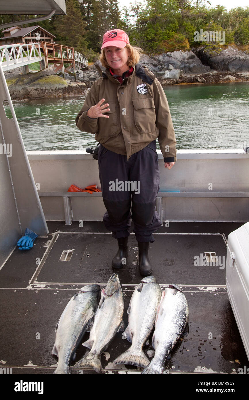 King salmon fishing, Sitka, Southeast Alaska Stock Photo
