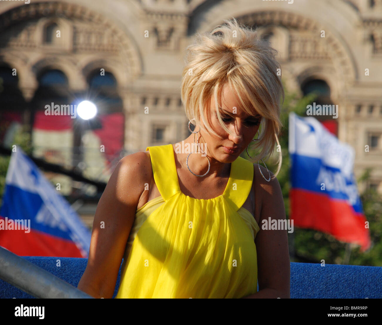 Russian Pop actress Lera Kudryavtseva with beautiful glance at Moscow Concert devoted to Russias Day Stock Photo