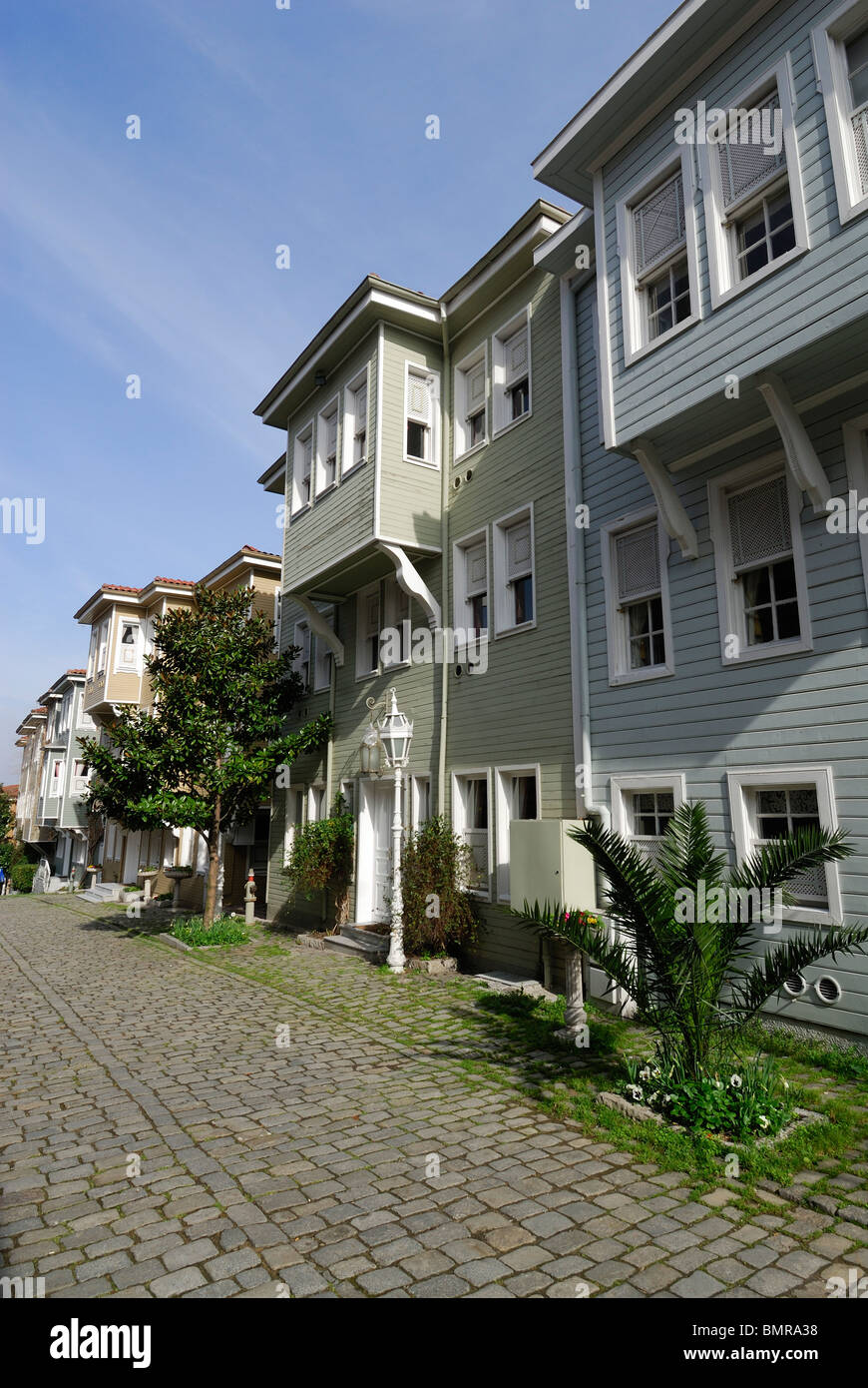 Istanbul. Turkey. Traditional Wooden houses on Sogukcesme Sok, Sultanahmet. Ayasofya Mansions. Stock Photo