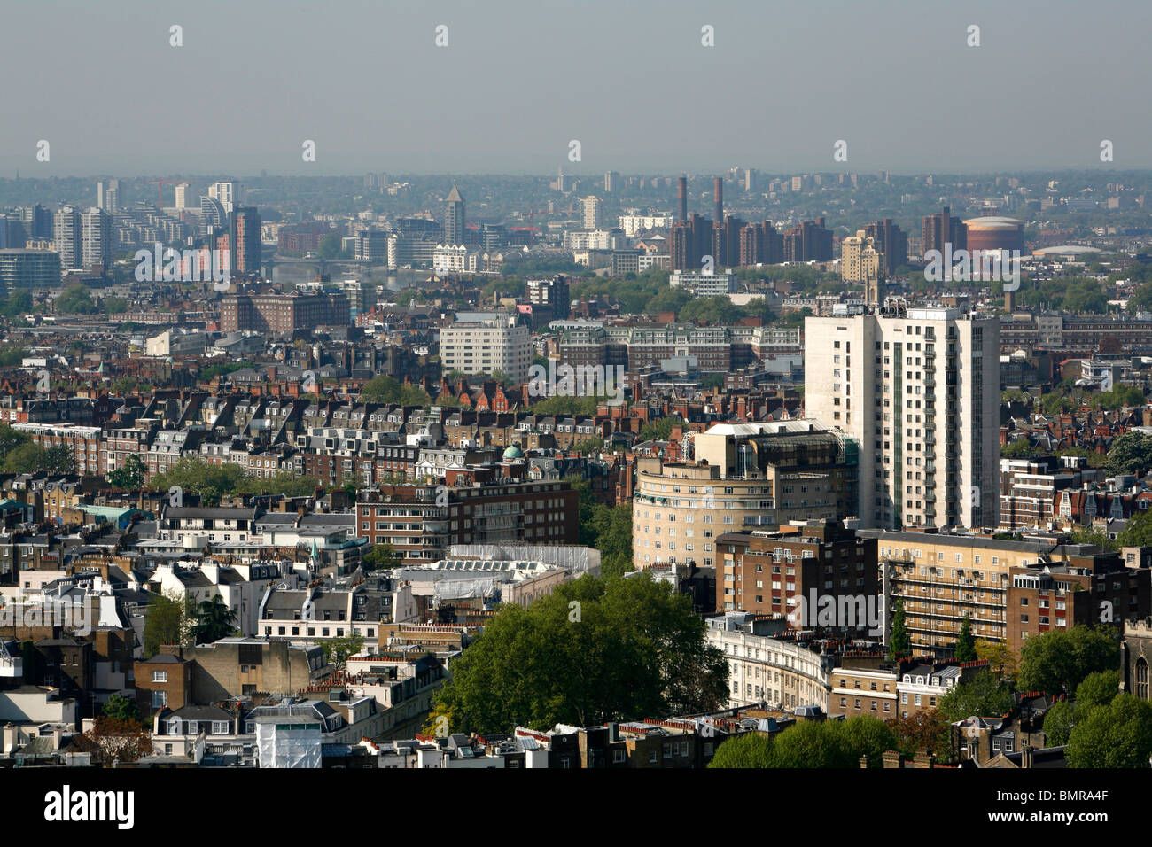 Roofline view of Belgravia and looking further south west to Chelsea, Battersea and Wandsworth, London, UK Stock Photo
