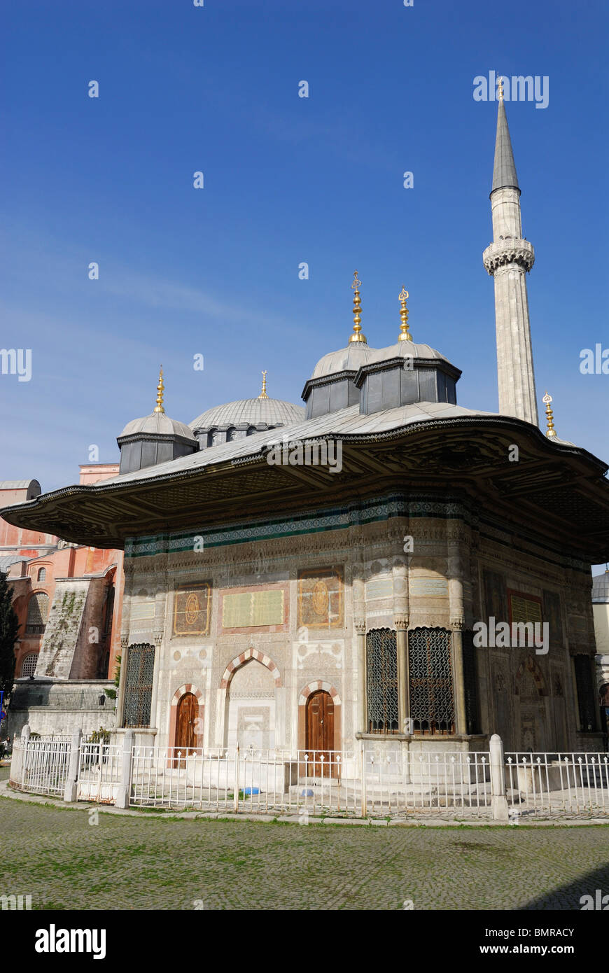 Istanbul. Turkey. Fountain of Ahmet III & Aya Sofya (Haghia Sophia) Stock Photo