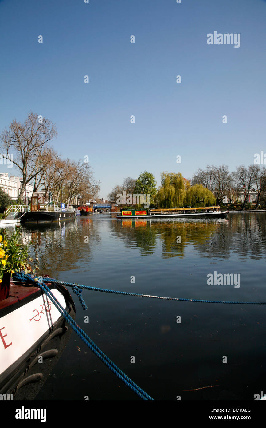 View of the Browning Pool in the middle of Little Venice, Maida Vale, London, UK Stock Photo