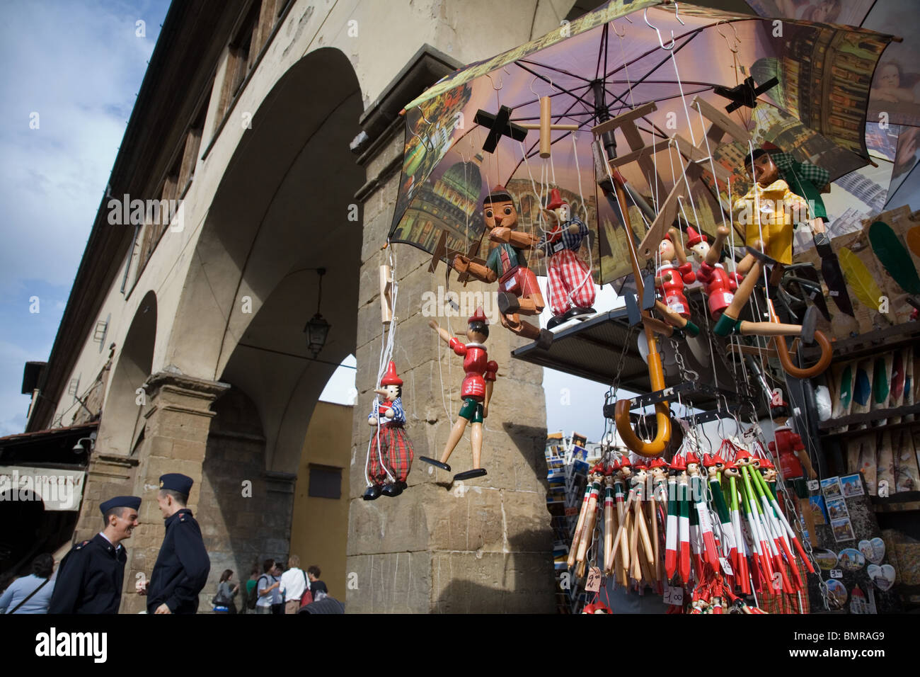 Merchandising and souvenirs at the pionte vecchio, Florence, Italy Stock Photo