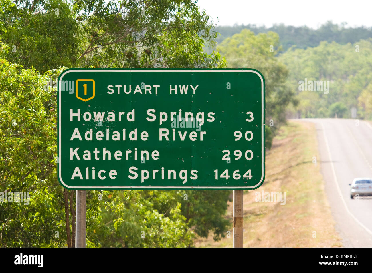 Road Sign Stuart Highway Northern Territory Austalia Stock Photo