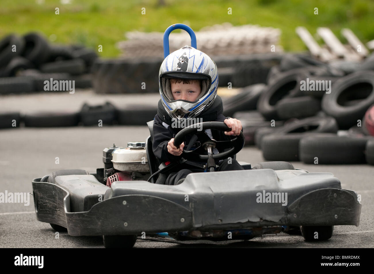 Schoolchild Driving A Go kart At The Urdd Centre Llangrannog 