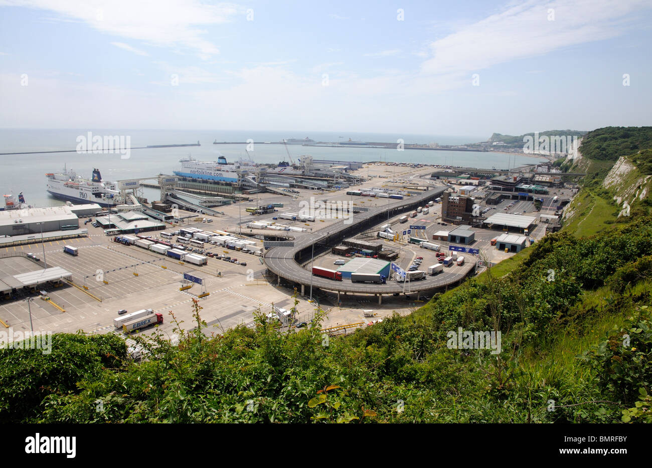 Port of Dover below the famous White Cliffs of Dover Kent England UK ...