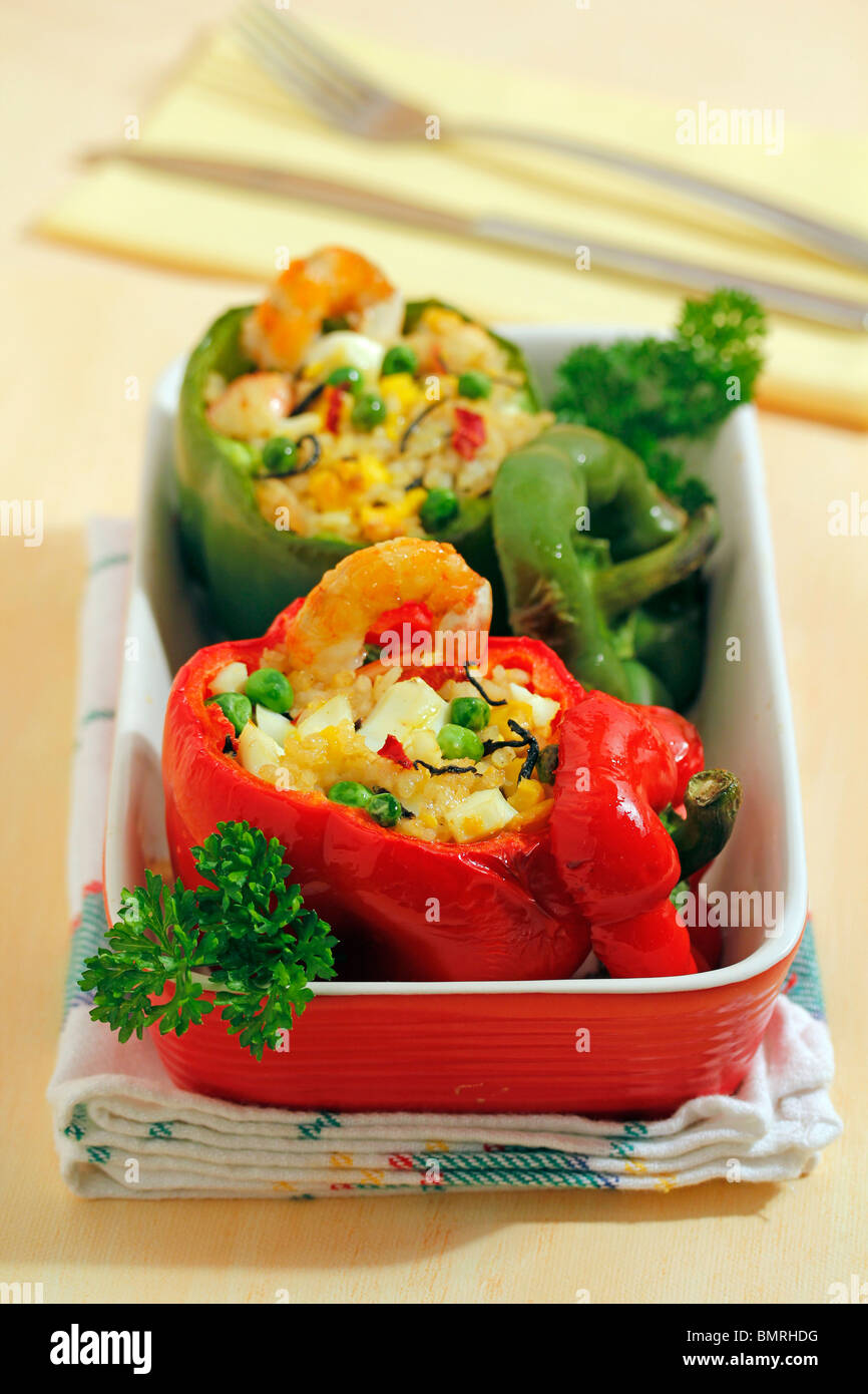 Stuffed peppers with seafood. Recipe available Stock Photo - Alamy