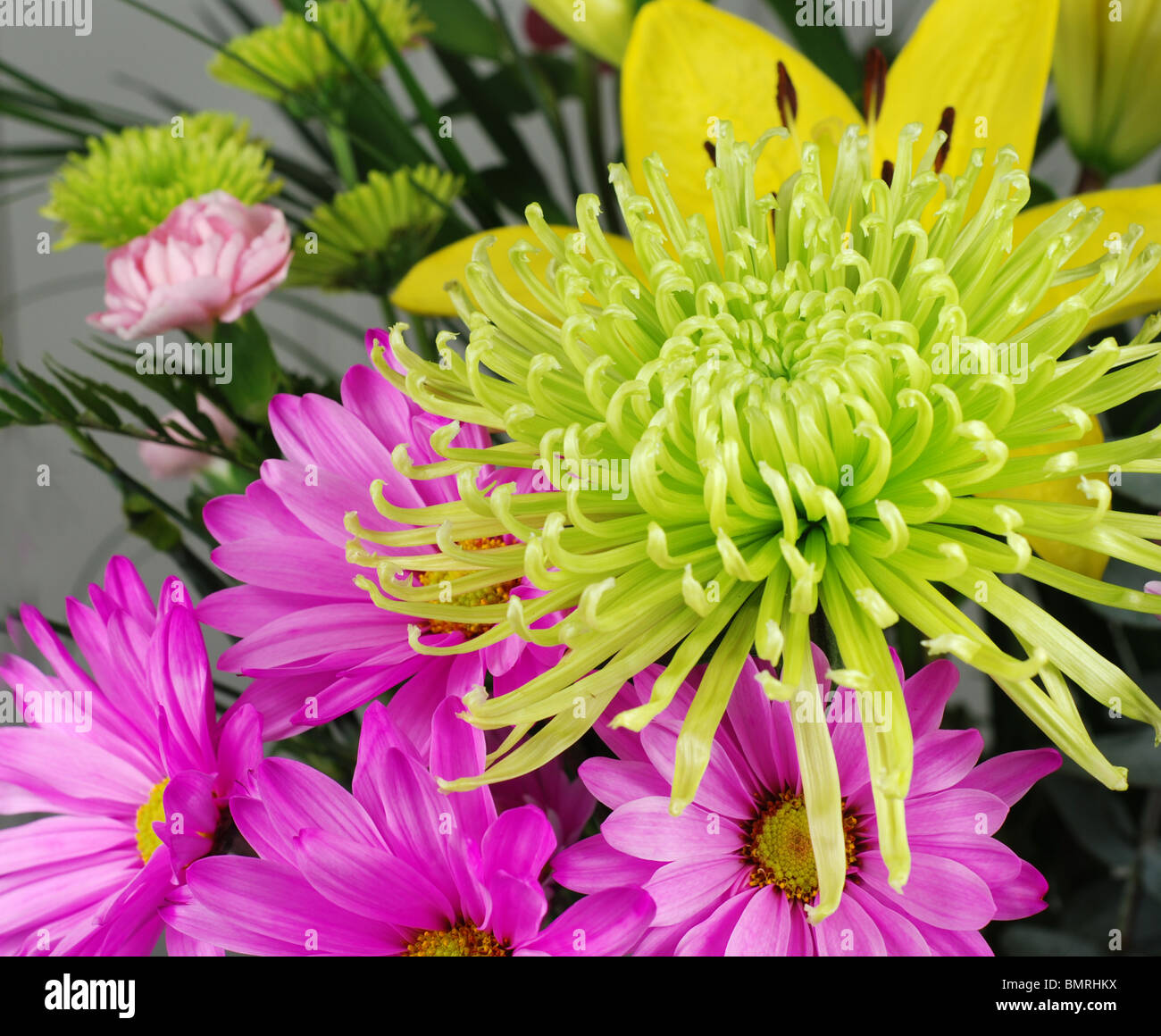 Flower bouquet with different mums and gerbera Stock Photo Alamy