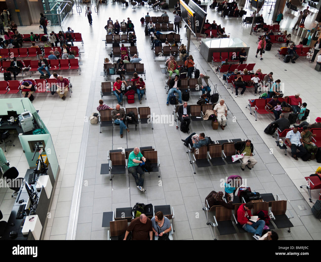 Passengers waiting for flights departure,Heathrow,Terminal 5,London Stock Photo