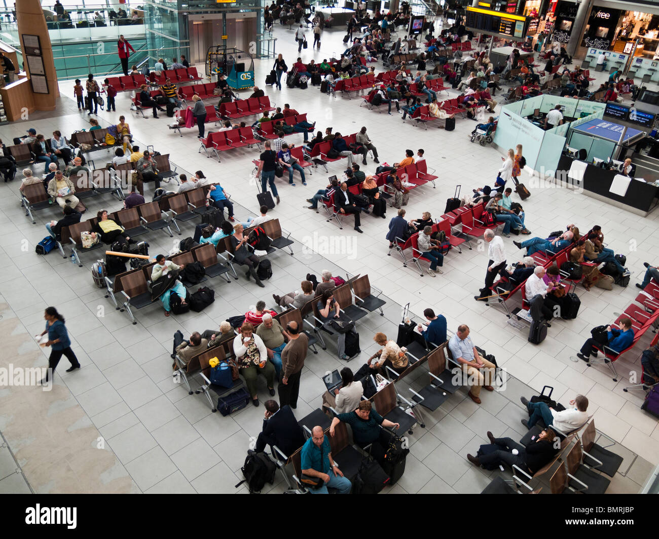 Passengers waiting for flights departure,Heathrow,Terminal 5,London Stock Photo