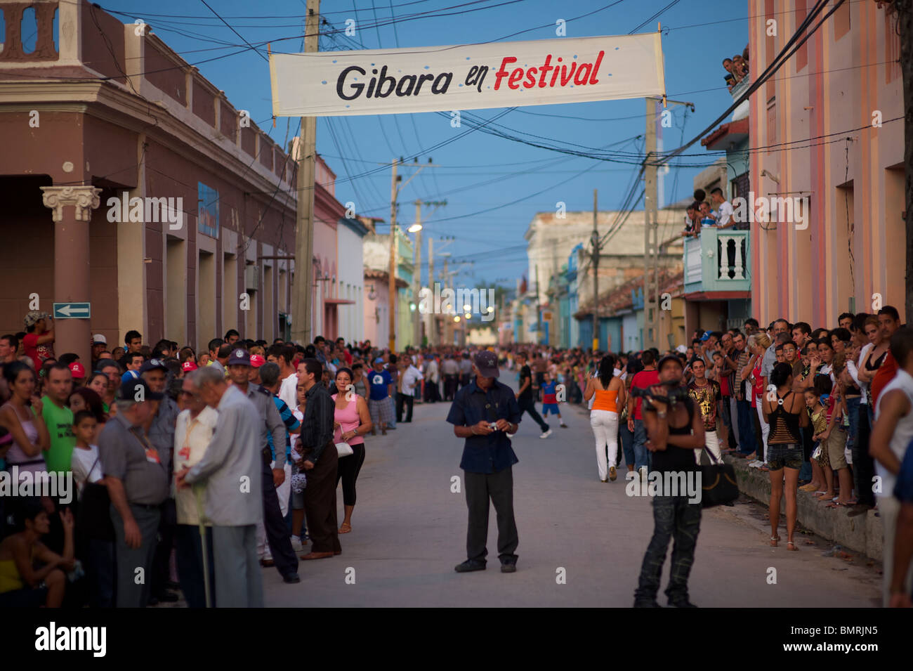 Street scene, Festival del Cine Pobre, Gibara, Cuba Stock Photo
