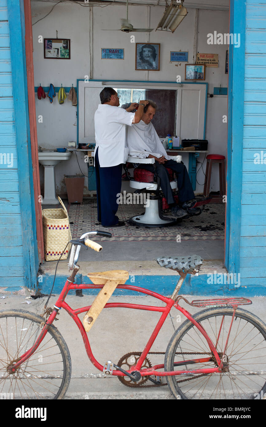 Barber shop in Gibara, Cuba Stock Photo